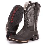 Bota Texana Masculina Bico Quadrado - Crazy Horse Preto/Crazy Horse Preto