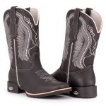 Bota Texana Masculina Bico Quadrado - Crazy Horse Preto/Crazy Horse Preto