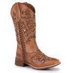 Bota Texana Feminina Bico Quadrado - Fóssil Mármore/Fóssil Mármore