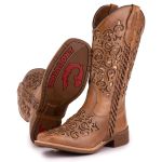 Bota Texana Feminina Bico Quadrado - Fóssil Mármore/Fóssil Mármore