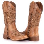 Bota Texana Feminina Bico Quadrado - Fóssil Mármore/Fóssil Mármore