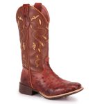 Bota Texana Feminina Bico Quadrado - Réplica Avestruz Havana/Malboro Sella