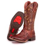 Bota Texana Feminina Bico Quadrado - Réplica Avestruz Havana/Malboro Sella