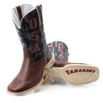 Bota Texana Masculina Bico Quadrado - Usa - Fossil Tabaco/Camuflado Cinza