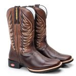Bota Texana Masculina Bico Quadrado - Marrom/mármore
