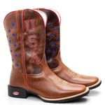 Bota Texana Masculina Bico Quadrado - Bordado Usa - Pull Up Amêndoa/Fossil Mostarda