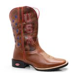 Bota Texana Masculina Bico Quadrado - Bordado Usa - Pull Up Amêndoa/Fossil Mostarda