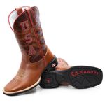 Bota Texana Masculina Bico Quadrado - Bordado Usa - Pull Up Amêndoa/Fossil Mostarda