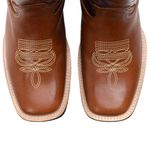 Bota Texana Masculina Bico Quadrado - Bordado Usa - Pull Up Amêndoa/Fossil Mostarda