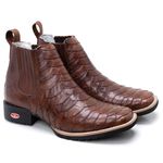 Bota Masculina Cano Curto Bico Quadrado - Escamado - Fossil Tabaco/Fossil Tabaco