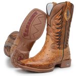 Bota Texana Masculina Bico Quadrado - Réplica Aves Whisk/Fossil Mostarda