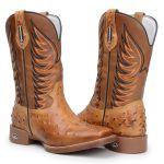 Bota Texana Masculina Bico Quadrado - Réplica Aves Whisk/Fossil Mostarda