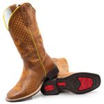 Bota Texana Feminina Bico Quadrado - Mostarda/mostarda