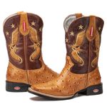 Bota Texana Masculina Bico Quadrado - Réplica de Avestruz Whisk/Fossil Sella