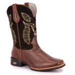 Bota Texana Masculina Bico Quadrado - Fossil Tabaco/Nobuk Preto