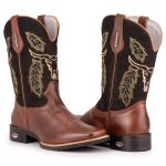 Bota Texana Masculina Bico Quadrado - Fossil Tabaco/Nobuk Preto