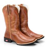 Bota Texana Masculina Bico Quadrado - Amêndoa/mostarda