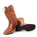 Bota Texana Masculina Bico Quadrado - Amêndoa/mostarda