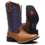 Bota Texana Masculina Xadrex Azul