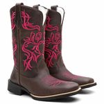 Bota Texana Feminina Floral Rosa