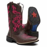 Bota Texana Feminina Floral Rosa