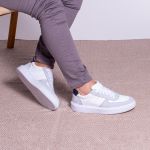 Tênis Casual Masculino Vancouver em Couro Branco Camurça Cinza 