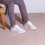 Tênis Casual Masculino Vancouver em Couro Branco Camurça Cinza 