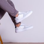 Tênis Casual Masculino Vancouver em Couro Branco Camurça Cinza 