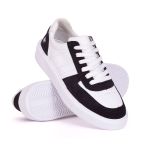 Tênis Casual Masculino Vancouver em Couro Branco Camurça Preta 6010