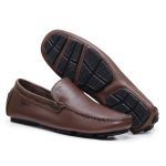 Mocassim Drive Liso Vancouver em Couro Café 046