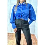 Camisa De Cetim Detalhe De Strass Azul