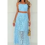Conjunto de saia e Cropeed de renda - Azul Claro
