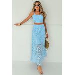 Conjunto de renda saia e cropeed - Azul