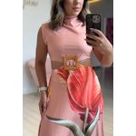 Vestido poliamida salmon com flor
