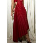 Vestido longo nula manga plissado -vermelho
