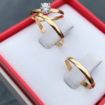 Combo + Trio De Alianças Rio Verde Abaulada 2mm + Anel Solitário Em Ouro 