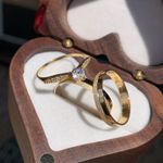 Combo De Alianças DF Quadrada 3mm + Anel Solitário Em Ouro 
