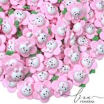 Mini Coelha Flores Resina Rosa (4Uni.) 