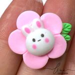 Mini Coelha Flores Resina Rosa (4Uni.) 