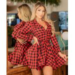 Vestido Chemisier Xadrez Vermelho e Preto