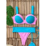 Biquíni Algodão Doce Up Azul e Rosa Cintura Alta