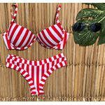 Biquíni Riviera Comfort Listrado Cintura Alta Vermelho e Branco