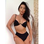 Biquíni Montenegro Comfort Preto Canelado Cintura Alta