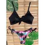 Biquíni Oásis Lacinho Top Faixa Preto Calcinha Estampada