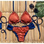 Biquíni Sunset Ripple Dupla Face Azul e Terracota