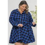 Vestido Chemisier Xadrez Preto com Azul