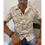 Camisa Branca Floral Preto Manga Curta