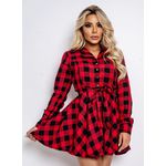 Vestido Chemisier Xadrez Vermelho e Preto