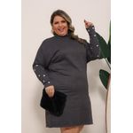 Vestido de Moletom Com Punho Duplo Com Pedras Cinza Escuro