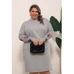 Vestido de Moletom Com Punho Duplo Bordado Cinza Claro